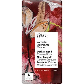 Čokoláda Vivani Čokoláda hořká s mandlemi a karamelem 55 % BIO (80 g)