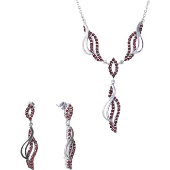 Souprava šperků Stříbrný set šperků 1249 s českým granátem, rhodiovaný - vlnka Zapínání: klapka