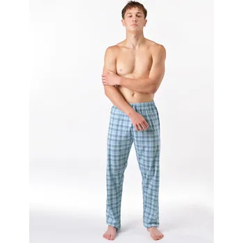 Pánské pyžamo Pánské kalhoty dlouhé pyžamové, šité, klasické, s potiskem 79197 - pomnenková bílá - M