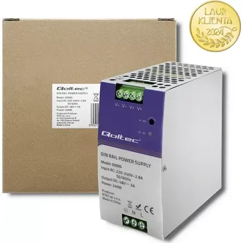 stmívač Qoltec 50999 – Průmyslový napájecí zdroj na DIN lištu 240 W / 48 V / 5 A (Napájecí zdroje pro DIN lištu jsou určeny pro náročné průmyslové prostředí. Vyznačují se vysokou účinností. Jsou vybaveny ochranou proti zkratu, přetížení, přepětí a teplotní)