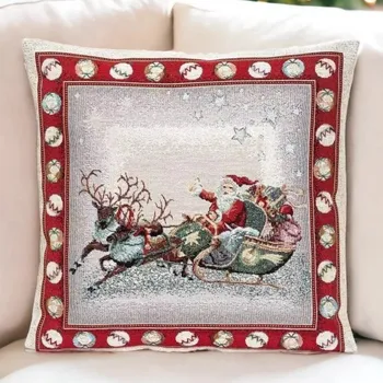 Povlak na polštářek Gobelínový vánoční povlak na polštář s motivem Santa na saních 45x45 cm