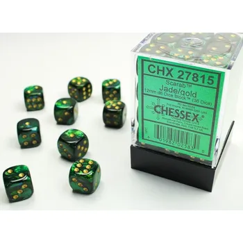 Příslušenství k deskovým hrám Chessex Sada 36 D6 12mm kostek Chessex - Scarab Jade/gold - 27815