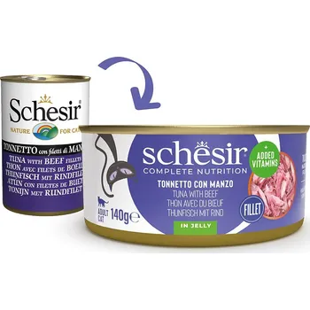 Krmivo pro kočku Schesir Cat Complete tuňák s hovězím v želé 8x140 g