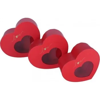 Dárková krabička Krabička srdce červená sada 3ks