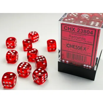 Příslušenství k deskovým hrám Chessex Sada 36 D6 12mm kostek Chessex - Translucent Red/white - 23804