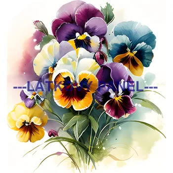 Látkový panel - Macešky - KYT-219 Velikost: 50x50cm, Materiál: Kočárkovina