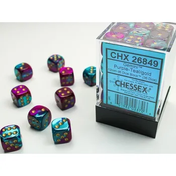 Příslušenství k deskovým hrám Chessex Sada 36 D6 12mm kostek Chessex - Gemini Purple-Teal/gold - 26849