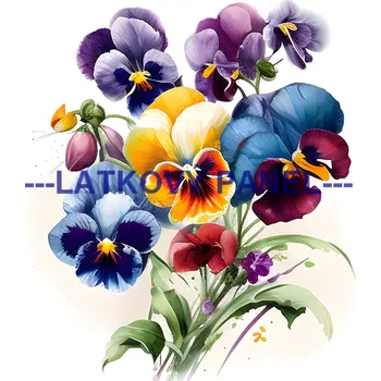 Látkový panel - Macešky - KYT-216 Velikost: 35x35cm, Materiál: Úplet