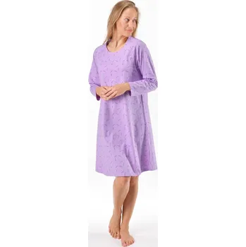 Dámská noční košile Dámská košilka noční dlouhý rukáv, šité, s potiskem 19175 - sacharóza levandulová - L