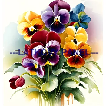 Látkový panel - Macešky - KYT-211 Velikost: 30x30cm, Materiál: Teplákovina nepočesaná