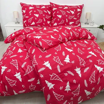 Povlečení Francouzské bavlněné povlečení VÁNOČNÍ STROM ČERVENÝ Zapínání: knoflík, Velikost polštáře: 2x70x90, Velikost přikrývky: 200x200