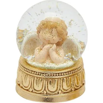 Vánoční dekorace Vánoční dekorace sněžítko na zlatém podstavci s andělem 1ks, 9x7 cm - S rukama pod bradou