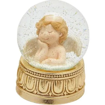 Vánoční dekorace Vánoční dekorace sněžítko na zlatém podstavci s andělem 1ks, 9x7 cm - S jednou rukou pod bradou