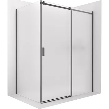 CERANO - Sprchový kout Santoro - pravá - 6 mm - černá matná, mléčné sklo - 110x80 cm - posuvný