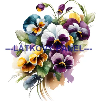 Látkový panel - Macešky - KYT-218 Velikost: 20x20cm, Materiál: Kočárkovina