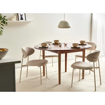 Jídelní stůl tmavě hnědý MDF dubová dýha 107/137 x 107 cm rozkládací deska kulatý tvar moderní styl kuchyně jídelna Beliani