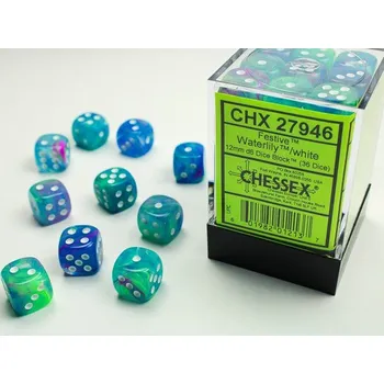 Příslušenství k deskovým hrám Chessex Sada 36 D6 12mm kostek Chessex - Festive Waterlily/white - 27946