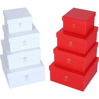 Dárková krabička se srdíčkem sada 4ks červená