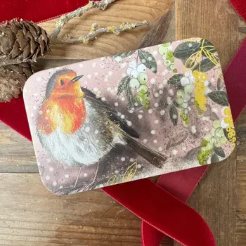 Dóza na potraviny Dózička Robin and Berries 11*7*2 cm, Alex Clark (Plechová dóza s pejsekem, pejsci)