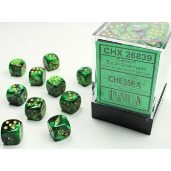 Příslušenství k deskovým hrám Chessex Sada 36 D6 12mm kostek Chessex - Gemini Black-Green/gold - 26839