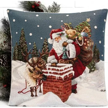 Povlak na polštářek Gobelínový vánoční povlak na polštář s motivem Santa na střeše 45x45 cm