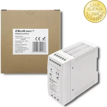 stmívač Qoltec 50913 – napájecí zdroj na DIN lištu 60 W / 24 V / 2,5 A / Bílý (Napájecí zdroje na DIN lištu jsou průmyslové napájecí zdroje, které kromě dostatečně vysokého stupně ochrany před vnějšími vlivy disponují také vysokými výkonovými a účinnými parametry
