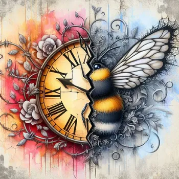 Panel bavlna - Včelka a ciferník - MO-87 Velikost: 30x30cm