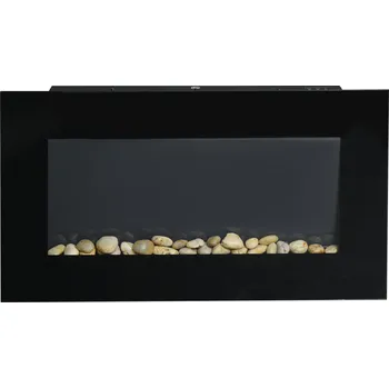 HOMCOM Elektrický krb s LED efektem plamene,1000/2000W, nástěnný krb v 7 barvách, elektrický krb s dálkovým ovládáním, nástěnný, černý