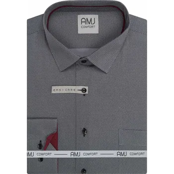 Pánská košile AMJ z lyocellu, tmavě šedá síťovaná VDSER1488, dlouhý rukáv, slim-fit, vel. 38