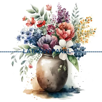 Látkový panel - Kytice ve váze - KYT-112 Velikost: 15x15cm, Materiál: Kočárkovina