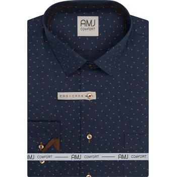 Pánská košile Pánská košile AMJ z lyocellu, tmavě modrá s hnědými dvojčárkami VDSER1487, dlouhý rukáv, slim-fit, vel. 43