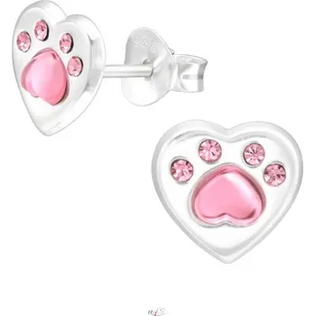 Náušnice All4Silver Náušnice růžové tlapky v srdíčku S3695