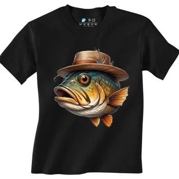 Chlapecké tričko Dětské tričko Gentleman Okoun v Klobouku (Velikost: 7-8, Barva: Černá)