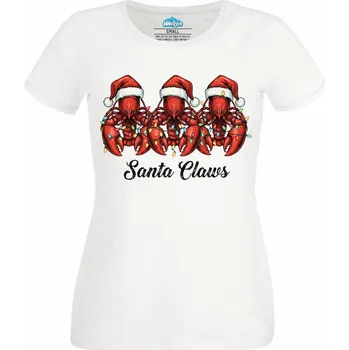 Dámské tričko Dámské tričko Humří Vánoce Santa Claws (Velikost: L, Barva: Bílá)