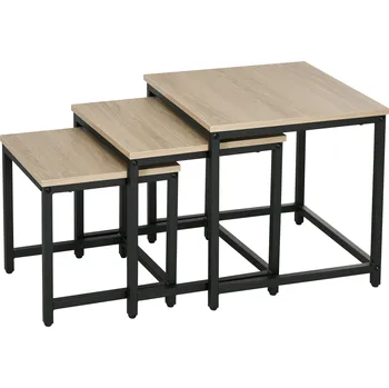 Konferenční stolek HOMCOM sada 3 konferenčních stolků konferenční stolky s ocelovým rámem vzhled dřeva přírodní do obývacího pokoje a rohové pohovky | Aosom.de