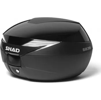 Motodoplněk Topcase - s farebným krytom SHAD SH39 Metalická čierna (SH39 kufr nové generace střední třídy. Kapacita: 1 integrální + 1 otevřená helma. Dostupná opěrka, brzdové světlo a barvy k SH36. Včetně plotny.)