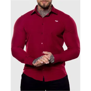 Pánská košile Strečová košile Iron Aesthetics Slim Stretch, bordová : Barva - Bordová, Velikost - 3XL