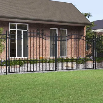 vidaXL Plotová branka s kopím nahoře černá 406 x 150 cm, práškově lakovaná ocel