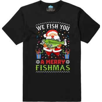 Pánské tričko Pánské tričko Rybářský Santa Merry Fishmas (Velikost: S, Barva: Černá)