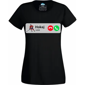 Dámské tričko Hokej Volá Příchozí Hovor (Velikost: 4XL, Barva: Černá)