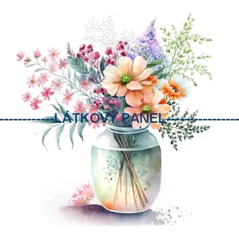 Látkový panel - Kytice ve váze - KYT-111 Velikost: 25x25cm, Materiál: Kočárkovina