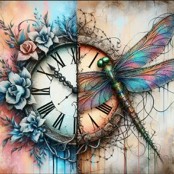 Panel bavlna - Vážka a ciferník - MO-84 Velikost: 30x30cm