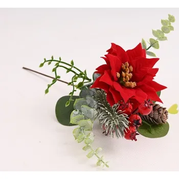 Vánoční dekorace Zápich vánoční hvězda s bobulemi a eukalyptem 25 cm, červená