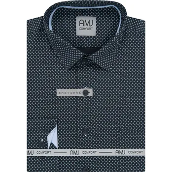 Pánská košile Pánská košile AMJ bavlněná, černá s bílými trojúhelníky VDSBR1395, dlouhý rukáv, slim fit, vel. 45