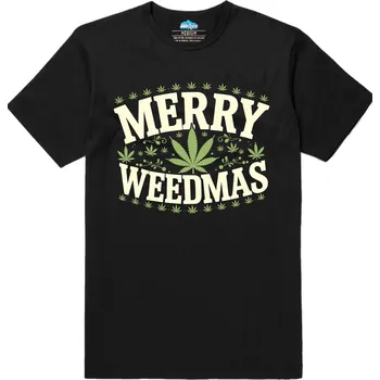 Pánské tričko Pánské tričko Veselé Zhulené Vánoce Merry Weedmas (Velikost: M, Barva: Černá)