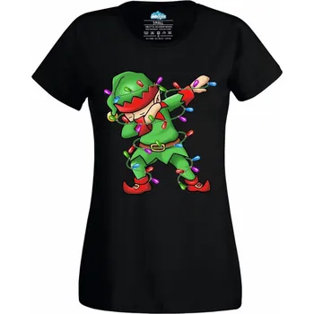 Dámské tričko Dámské tričko Vánoční Dabující Skřítek (Velikost: 3XL, Barva: Černá)