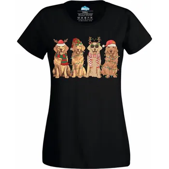Dámské tričko Dámské tričko Vánoční Smečka Zlatých Retrívrů (Velikost: S, Barva: Černá)