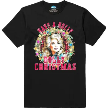 Pánské tričko Pánské tričko Have a Holly Dolly Christmas (Velikost: S, Barva: Černá)