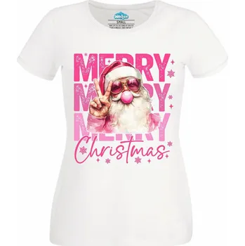 Dámské tričko Dámské tričko Růžový Santa se Žvýkačkou (Velikost: XXL, Barva: Bílá)
