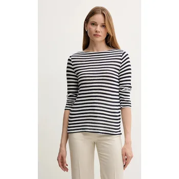 Tričko s dlouhým rukávem s příměsí lnu United Colors of Benetton 38O0D109X námořnická modř 59X, vel. S